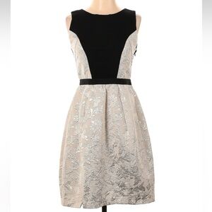 Yoana Baraschi Blue Ivory Jacquard Fit & Flare Textured Cocktail Dress Size 2